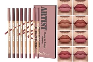 HQDA Set di 8 matite per labbra - Matita per contorno labbra opaca nude, rossetto impermeabile a lunga tenuta, penna per contorno labbra anti-sbavature (# 02)