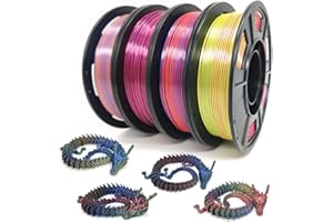 YOUSU PLA filament tricolore Silk brillante 1.75 mm,pour les imprimantes 3D et les stylos 3D,filament PLA soie dégradée multicolore,4x250g/rouleau,total 1kg,pour l'éducation, les machines
