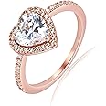 MISS JO 92.5 Sterling Silver Eternal Halo Heart Solitaire Ring, Engagement Ring for Women, Elegant Whites Collection, Gift for Girls and Women, BIS Hallmarked