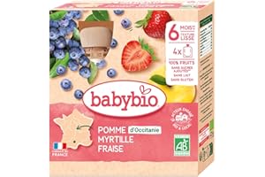 Babybio - Gourdes Fruits - Pomme Myrtille Fraise 4x90 g - 6+ Mois - BIO