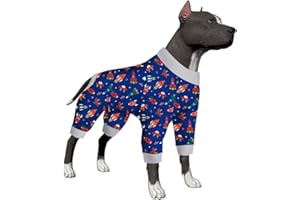 LovinPet Dog Rocket Pajamas/Space Rocket And Spaceship Navy Prints/Lightweight Big Dogs Pullover, Full Coverage Large Breed Dog Pjs/Large Dog Onesie Jumpsuit/Large Dog Jamammies