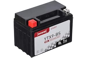 Accurat batterie moto YTX9-BS Gel 12V 9ah 150x87x107 mm – Batterie de Démarrage Haute Performance Sans Entretien, Résistante aux Vibrations, Batterie Quad