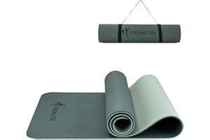 ‎STRONGTEK Strongtek Extra dicke Yogamatte, 8 mm, umweltfreundliche TPE-Yogamatte für Damen und Herren, doppelseitige rutschfeste Gymnastikmatte, Fitnessmatte mit Tragegurt für Pilates und Bodenübungen