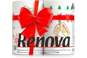 ASKON Toilettenpapier Renova Christmas - bedruckt - 3-lagig - Renova - Hochwertiges weißes Klopapier - 4 Rollen - Weihnachtsmotive - Christmas - Weihnachten