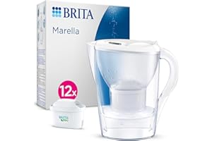 BRITA Jarra con Filtro de Agua Marella Blanca (2,4 l) Incl. 12x Cartucho MAXTRA PRO All-in-1 - jarra adaptable al frigorífico con LTI digital y tapa abatible que reduce cloro, cal e impurezas.