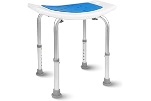 HEFTMAN Łatwy w montażu, aluminiowy stołek prysznicowy, 6 regulacji wysokości, antypoślizgowe nóżki, wyściełane siedzisko z otworami drenażowymi, siedzisko prysznicowe dla osób starszych, ciężarnych,