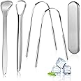 MORGLES Tongue Scraper Cleaner, Stainless Steel Tongue Cleaners Tongue Scrapers for Adults Reduce Bad Breath Tongue Brush Dental Kit with Case (4 Pack)