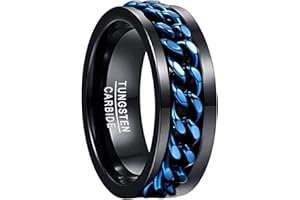NUNCAD Spinner Ringe für Herren & Damen Wolframcarbid Ring Schwarz mit Blaue drehbare Ketteneinlage Inlay als Freundschaftsringe Partnerringe Verlobungsringe und Jahrestag Ringe