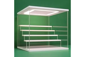 Nonemey Vitrina Expositora Transparente con Luz Led,2/3/4/5/6 Niveles Cajas de Metacrilato de Almacenaje,Antipolvo Caja Organizadora,Vitrina Acrílica para Colecciones (Blanco, 5Tier-31.5*31*30 cm)