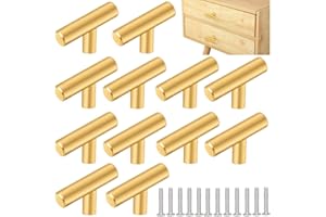 ZACUDA 12 Pezzi Manopole per Cassetti Pomelli per Cassetti Maniglia per Porta Monoforo in Acciaio Inossidabile Manopole Asta Armadio Forma a T per Mobili Cucina Cassetti e Armadi, Oro