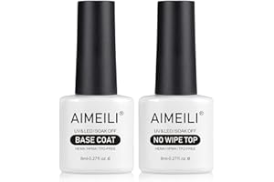 AIMEILI Sans HEMA No Wipe Top et Base Coat Semi-Permanent Soak Off UV LED Vernis à Ongles Gel Nail Polish Set Kits de Manucure 2 x 8ml