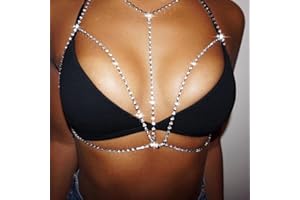 Prosy Reggiseno con strass luccicanti, catena per bikini con cristalli, pettorina per il corpo, catena estiva da spiaggia, discoteca, gioielli regolabili per donne e ragazze