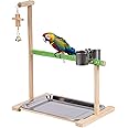 Bird Perch Stand Bird Toys, Parrot Playstand Bird Playground Training Gym Wood Stand Perch with Feeder Seed Cups, Bird Toys Exercise Playpen, Birdcage Platform Cage Accessories