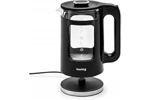 Huslog Bollitore Elettrico in Vetro 1,7 L, 2200 W, Doppia Parete, Ebollizione Rapida, Acciaio Inox & Vetro Borosilicato, Indicatore del Livello, Base Girevole 360°, Spegnimento Automatico, Nero