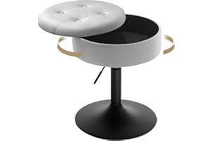 ‎WOLTU WOLTU Stołek toaletowy, niski stołek barowy, z regulacją wysokości, aksamitny, obrotowy, okrągłe siedzisko z ukrytym schowkiem, wielofunkcyjny, jasnoszary, BH329hgr-1