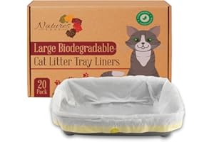 NATURES ZONE Nature’s Zone Large Cat Litter Tray Liners – Biodegradable Drawstring Bags 20 Pack – Large 90×45cm – Strong, Tear-Resistant HDPE + EPI – Easy Clean Litter Box Liners