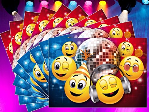 10 Smiley-Einladungen (Set 3): „SMILEY-PARTY IN DER DISCO“, lustiges Smiley- / Emoji-Einladungskarten-Set zum Geburtstag oder zur Disko von EDITION COLIBRI © (10 Stück) - 3