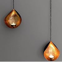 TIED RIBBONS Set Of 4 Gold Iron Wall Hanging Tea Light Holders - 18" Sconces For Diwali, Wedding, Home Decor