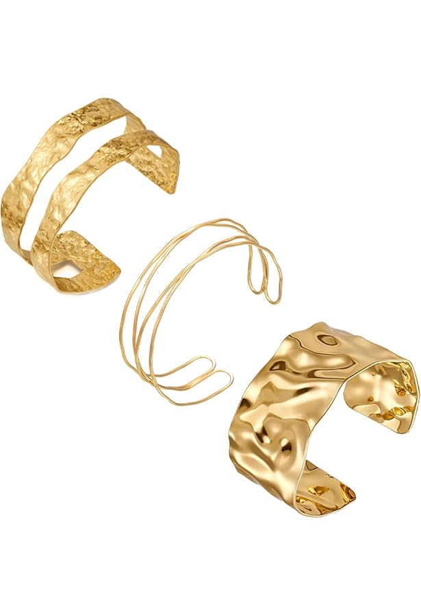 3 Bracelets Manchette En Or Pour Femme - Réglables, Minimalistes - Bijoux De Mariage, Cadeau - 7