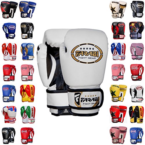 FARABI Boxing Gloves Kids Junior Muay Thai Kick Boxing Training MMA Punching Bag (White, 4OZ)