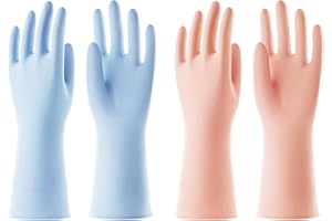 COOLJOB Wiederverwendbare Haushaltshandschuhe, 2 Paar Gummihandschuhe mit rutschfestem Griff, wasserdicht für Küche, Spülen, Putzen, Langarm, Orange & Blau, Größe S