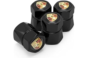 HNNGDL 4PCS Valve Pneu Voiture pour Porsche Panamera Cayenne Macan Boxster Taycan Cayman 718 911, Résistant à la Corrosion Bouchon de Valve Voiture, Voiture Accessoires, Noir