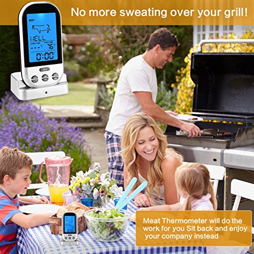 Wireless Barbecue Grill Thermometer ,SGODDE Digital Zeitmesser mit großem LCD-Display , Grillthermometer Bratenthermometer mit Timer für BBQ Kochen, Grill, Ofen, Fleisch, Indoor / Outdoor-Grill silber - 7