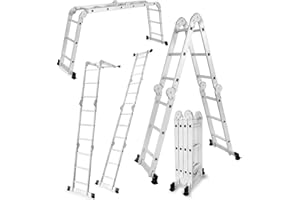 DRABEST - Escalera articulada 4x3 peldaños - Escalera Plegable de Aluminio - Carga máxima hasta 125 kg - Escala polivalente, Extensible - 0,33x0,98x0,25 m