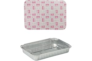 TELEVASO - 100 uds - Envase/recipiente de aluminio rectangular + tapa de cartón - Capacidad 2400 ml y tamaño 280x223x38 mm - Bandejas desechables y reciclables, apto para altas temperaturas