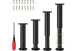 NCRGB 4 PCS Patas Pies Ajustables Pata de MeAjustable,Regulables con 16 Kit Destornillador y Tornillos,para Armarios Mesillas de Noche Camas Escritorios Cómoda Estantería (Negro, 25-43 cm)