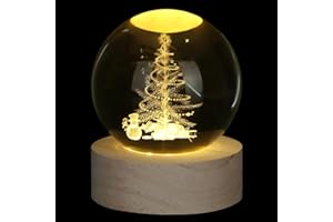 XIANNVXI 3D Christmas Tree Crystal Ball Light Lamp Paperweight Christmas Ornament for The Home Xmas Tree Ornament Light Up Indoor Home Christmas Decoration for Bedroom Shelve