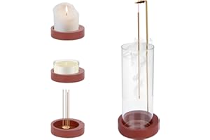 TNOMSNO Quemador de Incienso, Tradicional Porta Incienso Invertido con Base de Madera Extraíble & Cubierta de Cristal, Quemador Incienso para Oficina, Yoga, Meditación