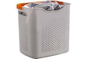 GONICVIN Plastikowy kosz na pranie, plastikowe kosze na pranie, kosz na brudne ubrania z uchwytami, kosz do przechowywania ubrań w sypialni, łazience, szary