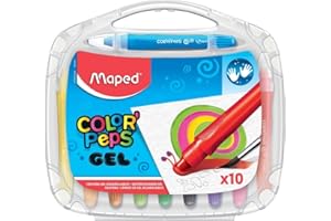 Maped Ceras de Colores en Gel para Niños, 10 Lápices Retráctiles, Colores Vibrantes y Mezclables, Efecto Acuarela con Agua, Fácil Agarre y Deslizamiento, Incluye Estuche Reutilizable