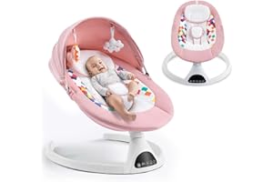 Biebuxo Electric Baby Bouncer Chair, Electric Baby Swing with Mobile App Control and Remote Control for Children up to 9 kg Weight with 5 Point Safety Harness Pink