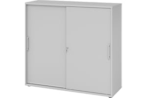 ‎BÜMÖ bümö Sliding Door Cabinet 3OH - Lockable Filing Cabinet, Sideboard Cabinet with Sliding Doors in Grey - Wooden Office Cabinet with Sliding Door, Office Chest of Drawers for Folders etc.