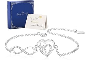 GAMTIC Silver Infinity Heart Bracelet for Women - Sterling Silver Sparkling Crystal Bracelet Adjustable Birthday Bracelet Gifts for Mum Friends Ladies BBF Girlfriend