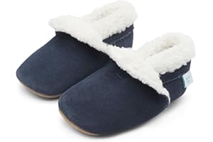 Dotty Fish Pantoufles en Daim Pour Bébé et Enfant, Pieds Nus, Antidérapants, Doublés Polaire, Chaussons d'hiver, Garçons et filles 0-5 Ans