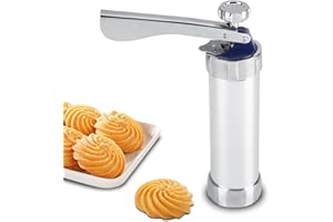 SERLIUM Pressa per Biscotti Siringa per Dolci Alluminio Dimensione del Biscotto Regolabile con 20 Ugelli per Biscotti e 4 Ugelli Pasticceria Accessori Sparabiscotti per Cottura al Forno Utensili da Cucina