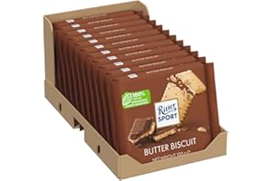 RITTER SPORT-Biscuit au beurre 100 g, Chocolat au lait entier avec un Biscuit nappé de crème de cacao-A emporter partout-Boite de 11 tablettes