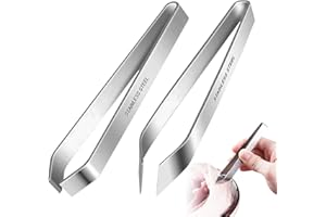 PANITOREER 2Pcs Fish Bone Tweezers, Stainless Steel Kitchen Fish Bone Remover 4.3 Inch Flat and Slant Fish Bone Pliers Tongs Tweezers for Chicken Feather Removal, Removing Fish Bones and Scales