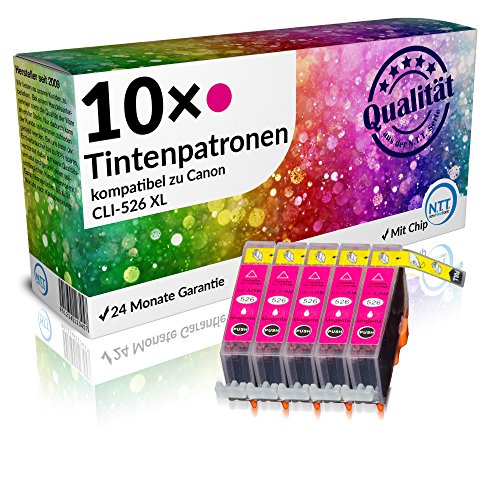 N.T.T.® - 10 x Stück XL Tintenpatronen / Druckerpatronen kompatibel zu CLI-526M Magenta / Rot, Sparpack