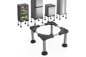 Washing Machine Stand Adjustable Stainless Steel Washer Base Pedestal with Suction Cups Anti Slip Anti Vibration Heavy Duty Dryer Fridge Stand (BLACK)