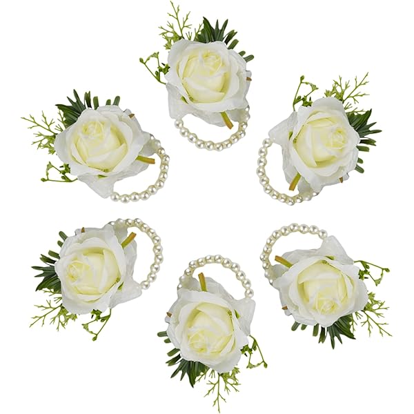 6 pezzi bianco Ros avorio uomo Boutonniere per accessori per fiori da sposa decorazioni per abi da ballo braccialetti con corpetto da polso con fiori da ballo  320