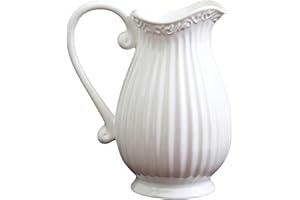 Krug aus Keramik 1,2 L, Pastel Weiß - Wasserkrug, Vase, Pitcher Kanne Karaffe Milchkrug im Landhausstil, Country, French Country, Pastellfarben, Kreidefarben