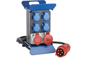 as - Schwabe Tragbarer Stromverteiler STECKY 2 - CEE Stecker 400V/32A/5polig - 4x Schuko und CEE Steckdose 32A und 16A – Mobiler Adapter – Verteiler für Innen & Außen – IP44 – Made in Germany, 60506