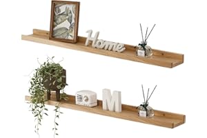 Gieanoo Pływające półki, rustykalne półki ścienne z litego drewna dębowego, zestaw 2 sztuk, montowane na ścianie, półka na zdjęcia z półką grzejnikową, półka ekspozycyjna do salonu, kuchni, sypialni