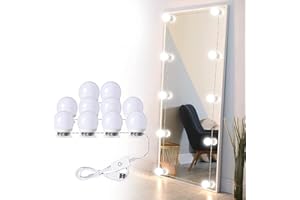 HURYEE Hollywood Style LED Vanity Mirror Lights Kit with Dimmable Light Bulbs, Stick on Lighting Fixture Strip for Makeup Vanity Table & Dressing Room/Bathroom Mirror (10 Bulbs)