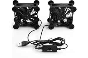 FANGEHONG 2 Pcs USB 5V PC Cooling Fan 120mm, 2 In 1 USB Computer Fan, Dual Ball Bearing Fan, 12CM Quiet Case Fan, Brushless Fan 2600RPM 32CFM with L/M/H 3 Adjustable Speed, for Router PC CPU TV Box (120MM)