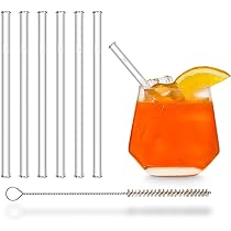 HALM Glasstrohhalme kurz - 6 Stück gerade 15 cm - Strohhalme Set Wiederverwendbar + plastik-freie Reinigungsbürste - Glastrinkhalme für Cocktail Gläser, Kinder Gläser